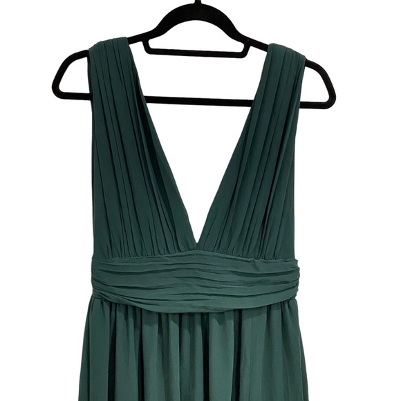 Lulus Plunge V Neck Forest Green Maxi Dress With Leg Slit Size Large - Picture 5 of 14
